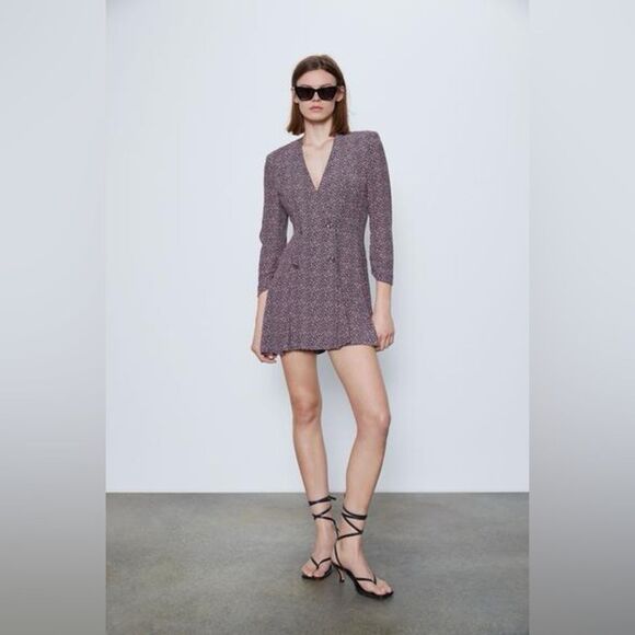 ZARA FLORAL PRINTED JUMPSUIT BLAZER - Picture 6 of 10